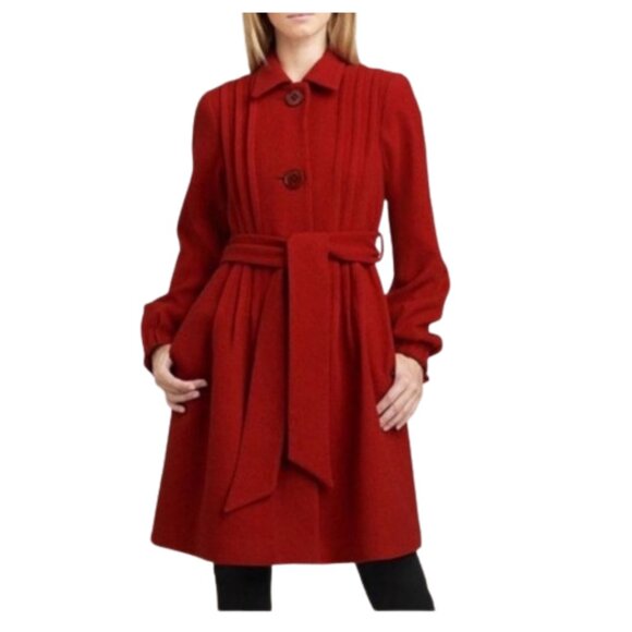 Theory Burgundy Panya Wool Blend Pleated Coat. Size Small. - Picture 2 of 9